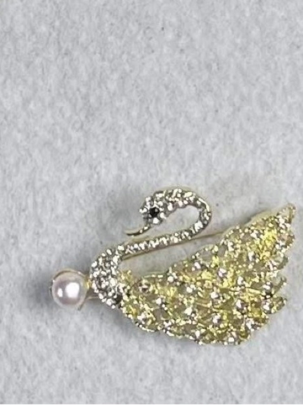 Gold-Tone Swan Brooch with Pearl Accent